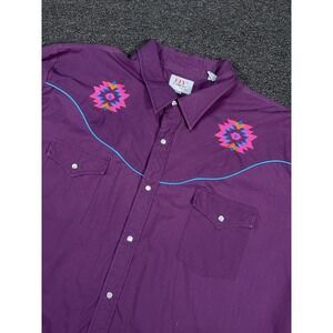 Ely Diamond Pearl Snap Shirt Men's 2XL Purple Western Navajoe Aztec Tribal